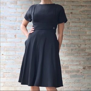 Vintage Swing Dress Black 50s Mollie Parnis LBD Fit Flare Minimalist Union Tag
